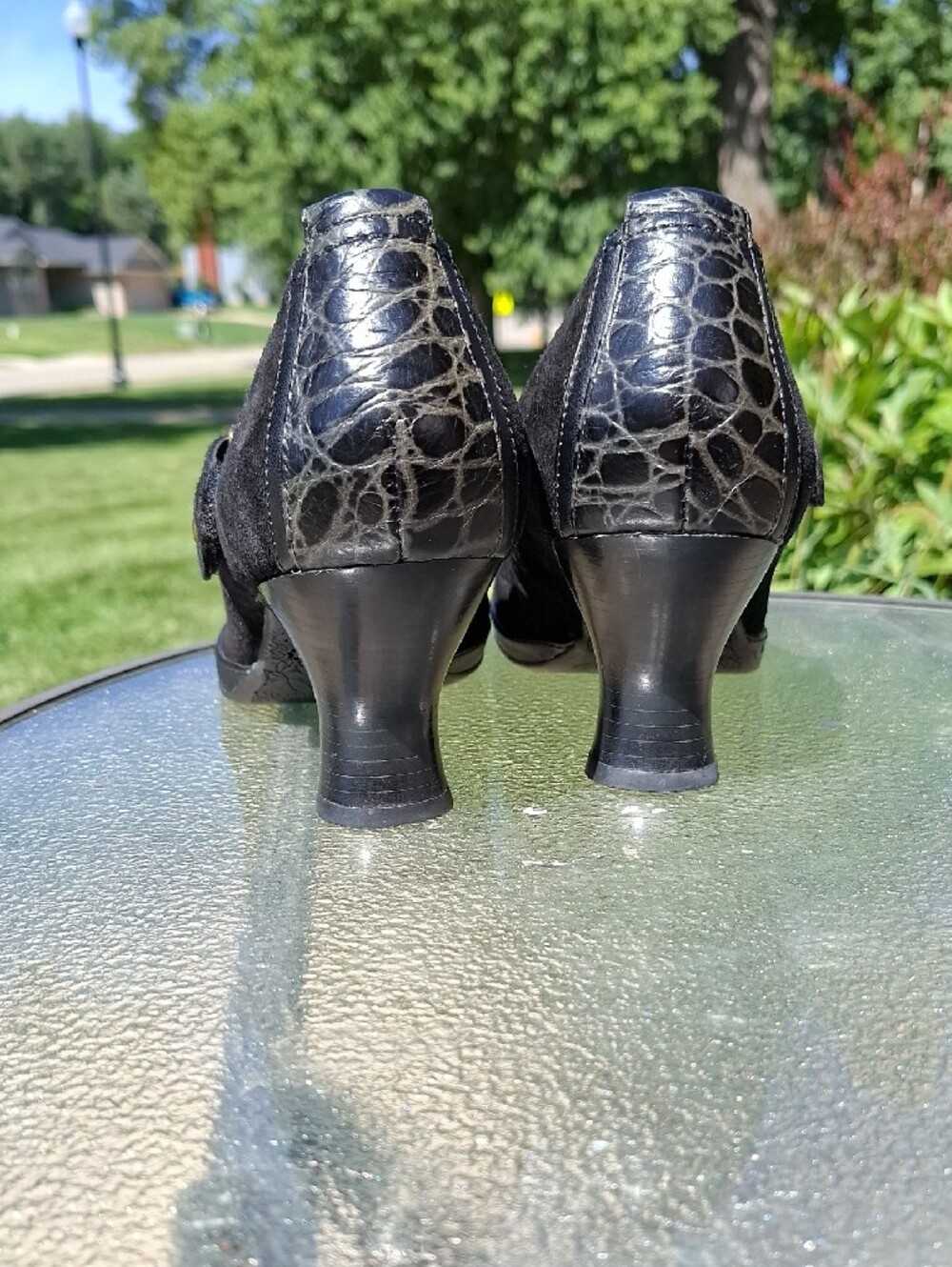 Clarks Black Suede/Leather Heeled Mary Janes Sz9 - Picture 9 of 10